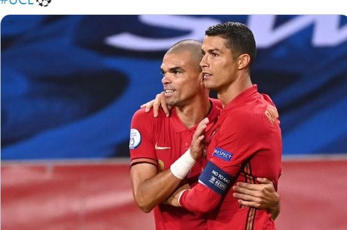 Cristiano Ronaldo dan Pepe saat membela timnas Portugal.