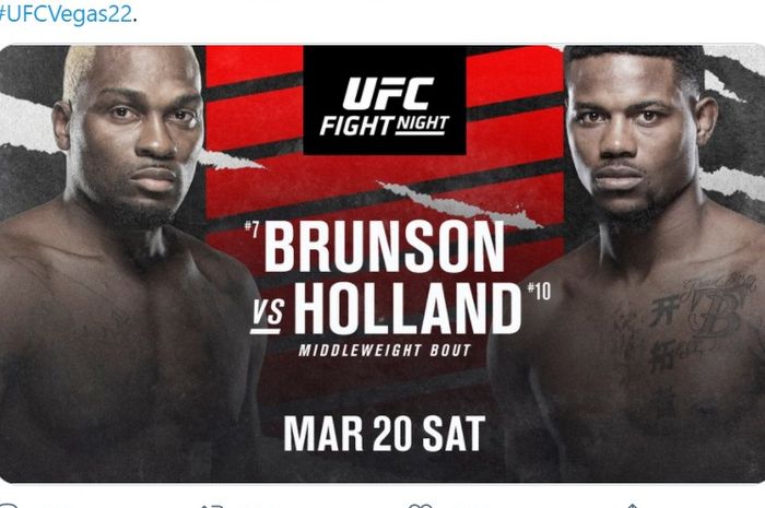 Kevin Holland akan menghadapi Derek Brunson di UFC Vegas 22 pada 20 Maret.