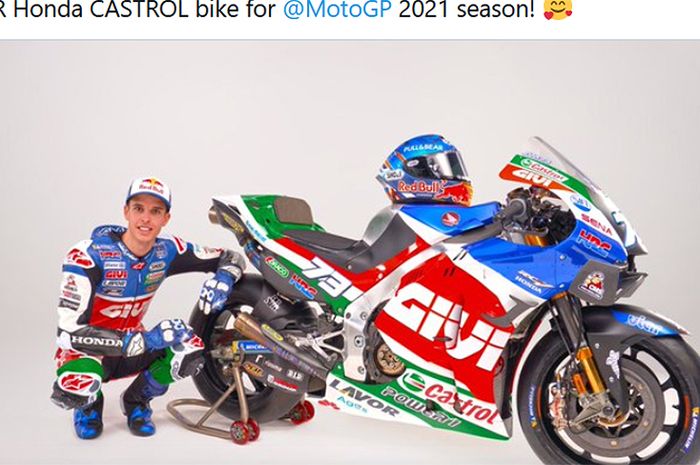 Alex Marquez berpose dengan livery tim LCR Honda Castrol untuk MotoGP 2021.