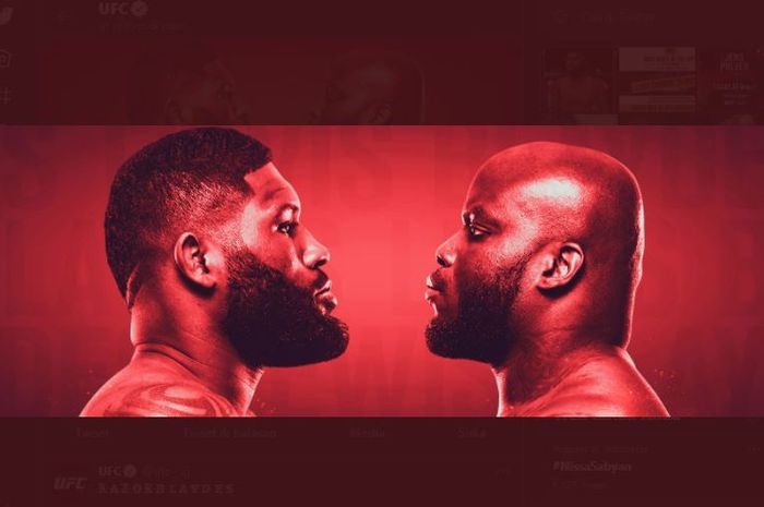 Poster pertarungan antara Curtis Blaydes (kiri) dan Derrick Lewis (kanan) pada ajang UFC Vegas 19 di UFC Apex, Las Vegas, Nevada, Amerika Serikat, Minggu (21/2/2021).