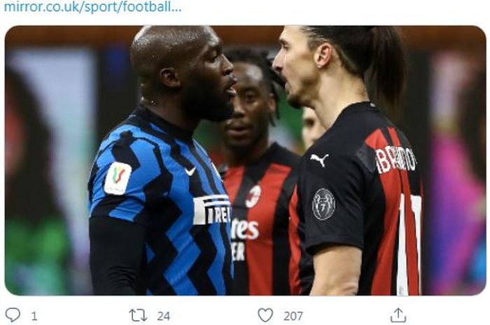 Bomber Inter Milan, Romelu Lukaku, menyindir Zlatan Ibrahimovic dengan berteriak &quot;Tuhan&quot; saat merayakan gol dan reaksi Ibrahimovic tak terduga. 