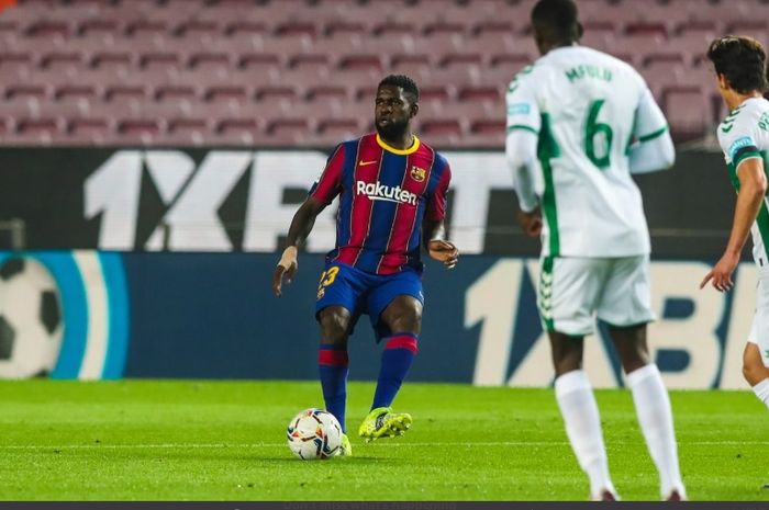 Bek Barcelona, Samuel Umtiti, dalam laga kontra Elche pada Rabu (24/2/2021).