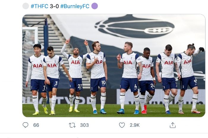 Tottenham Hotspur mengulangi pencapaian mereka pada Liga Inggris musim 2019-2020 pada pertemuan kontra Burnley, Minggu (28/2/2021).  