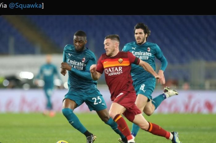 Fikayo Tomori tampil sejak menit awal ketika AC Milan melawan AS Roma dalam lanjutan laga pekan ke-24 Liga Italia 2020-2021.