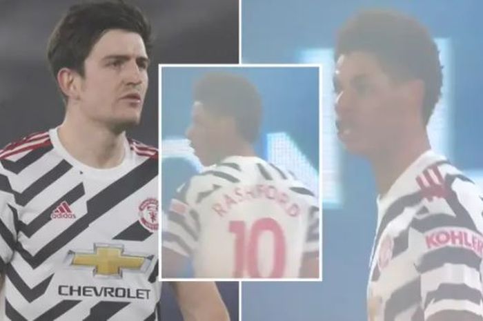 Marcus Rashford bertengkar dengan Harry Maguire lewat tiga kalimat saat Manchester United bermain seri kontra Crystal Palace.