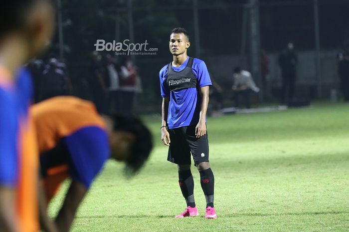 Bagas Kaffa tengah berada dalam pemusatan latihan timnas U-22 Indonesia di Lapangan D, Senayan, Jakarta, 2 Maret 2021.