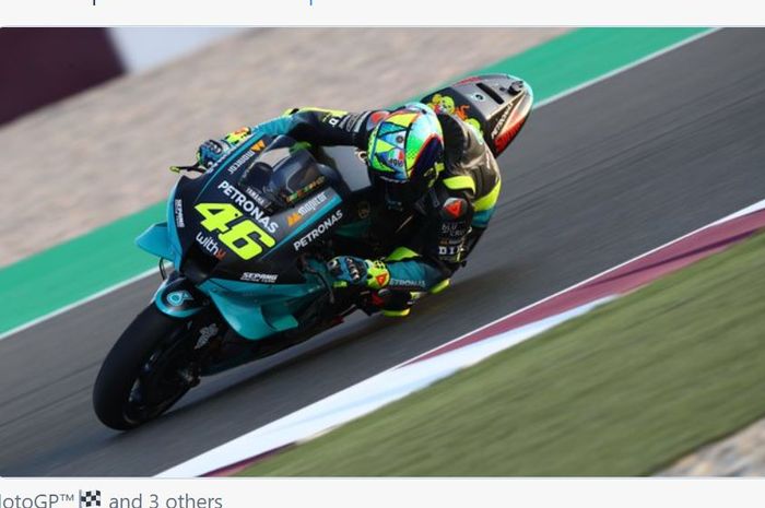 Aksi pembalap Petronas Yamaha, Valentino Rossi pada tes pramusim MotoGP 2021, Qatar (6/3/2021)