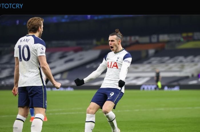 Gareth Bale dan Harry Kane menjadi aktor kemenangan telak Tottenham Hotspur atas Crystal Palace dalam lanjutan laga Liga Inggris 2020-2021.