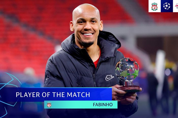 Gelandang bertahan Liverpool, Fabinho, menjadi man of the match saat berhadapan dengan RB Leipzig dalam laga leg kedua babak 16 besar Liga Champions,  Kamis (11/3/2021) pukul 03.00 WIB.