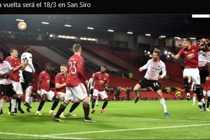 Manchester United bermain imbang 1-1 melawan AC Milan pada laga leg pertama babak 16 besar Liga Europa 2020-2021.