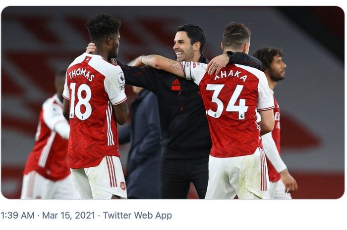  Pelatih Arsenal, Mikel Arteta, tak menampik perasaan senangnya usai mengalahkan Tottenham Hotspur pada lanjutan Liga Inggris. 