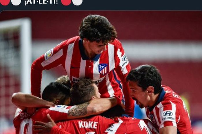 Para pemain Atletico Madrid saat merayakan gol.