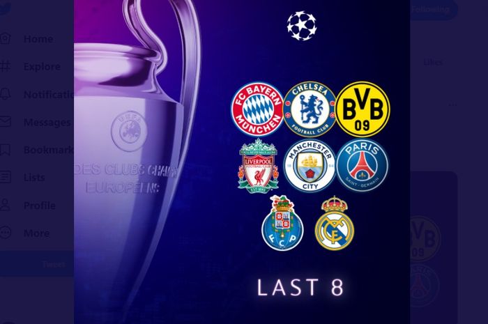 Delapan tim sudah dipastikan melangkah ke babak perempat final Liga Champions musim 2020-2021.