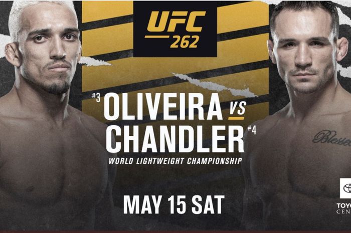 Poster pertarungan antara Charles Oliveira dan Michael Chandler pada ajang UFC 262, 15 Mei 2021 mendatang.