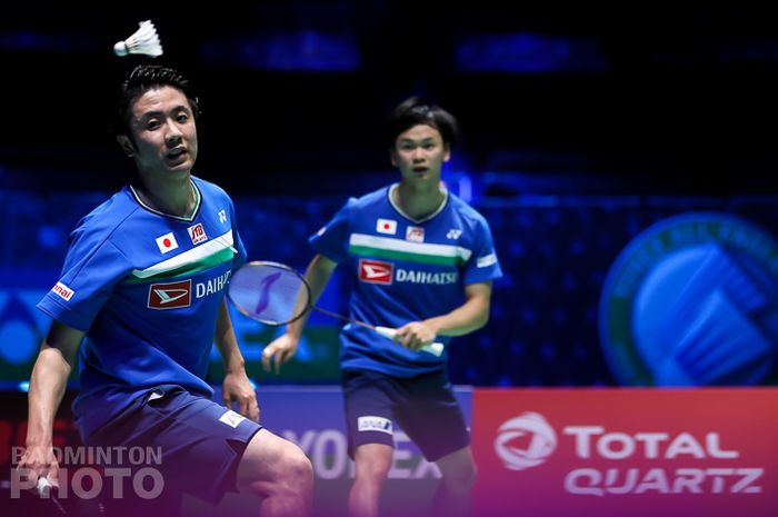 Ganda putra Jepang, Hiroyuki Endo/Yuta Watanabe pada final All England Open 2021, Minggu (21/3/2021)