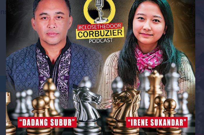 Poster duel catur antara Dadang Subur alias Dewa Kipas vs Irene  Kharisma Sukandar selaku Grand Master Catur Wanita dalam podcast Deddy Corbuzier, Senin (23/3/2021).