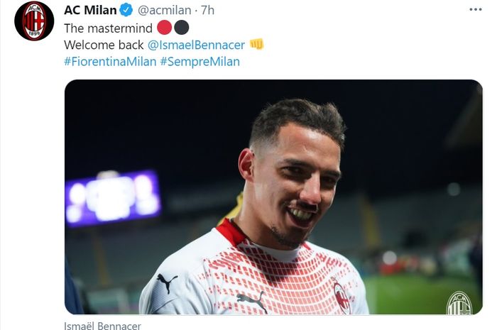 AC Milan menyambut kembalinya Ismael Bennacer ke dalam skuad dalam laga melawan Fiorentina di Liga Italia, Minggu (21/3/2021) di Artemio Franchi.