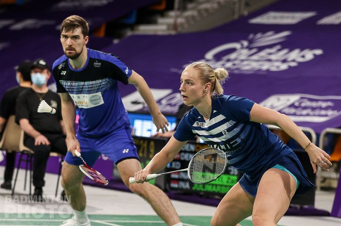 Pasangan ganda campuran Denmark, Mathias Christiansen/Alexandra Boje, saat menjalani pertandingan semifinal Orleans Masters 2021 di Palais des Sports, Orleans, Prancis, Sabtu (27/3/2021).