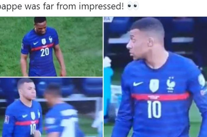 Anthony Martial menolak jabat tangan Kylian Mbappe saat diganti, Mbappe langsung memelotot ke rekan senegaranya saat membela timnas Prancis.