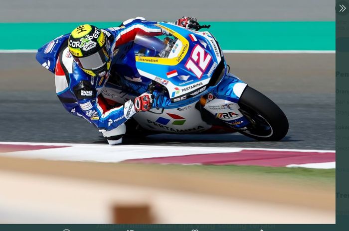 Aksi Thomas Luethi pada babak kualifikasi Moto2 Doha 2021, Sabtu (3/4/2021)