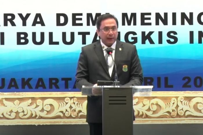 Ketua Umum PP PBSI, Agung Firman Sampurna, di acara Pelantikan Pengurus Pusat PBSI masa bakti 2020-2024 di Swissotel Jakarta PIK Avenue, Jumat (9/4/2021).