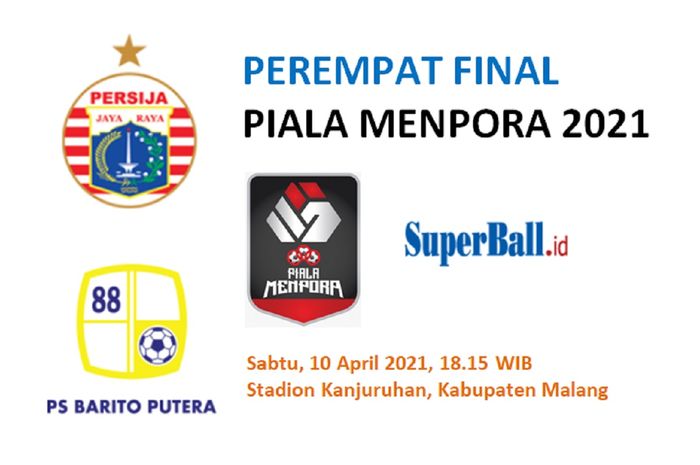 Persija Jakarta meladeni tantangan Barito Putera dalam perempat final Piala Menpora 2021 di Stadion Kanjuruhan, Kabupaten Malang, Sabtu (10/4/2021) malam WIB.