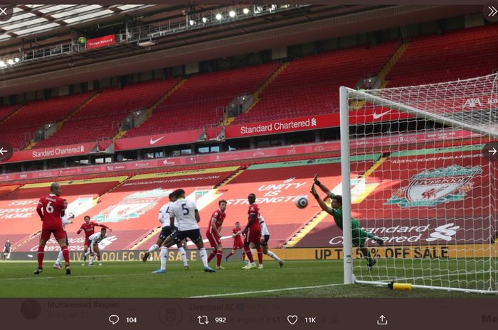 Trent Alexander-Arnold mencetak gol indah yang memastikan kemenangan Liverpool atas Aston Villa, Sabtu (11/4/2021) malam WIB.