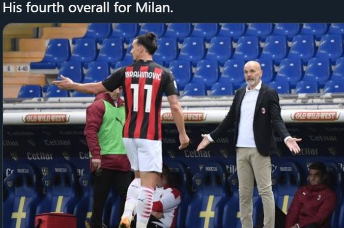 Bomber AC Milan, Zlatan Ibrahimovic, diusir wasit dalam laga melawan Parma di Stadion Ennio Tardini pada pekan ke-30 Liga Italia, Sabtu (10/4/2021). 