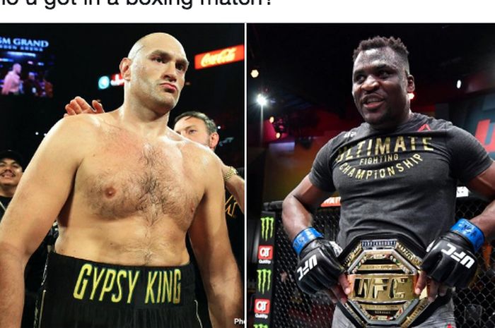 Juara kelas berat WBC, Tyson Fury (kiri), dan Juara kelas berat UFC, Francis Ngannou (kanan).