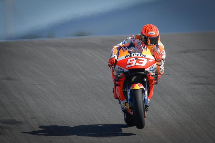 Pembalap Repsol Honda, Marc Marquez, pada hari pertama seri balap MotoGP Portugal di Sirkuit Algarve, Portimao, Jumat (16/4/2021).