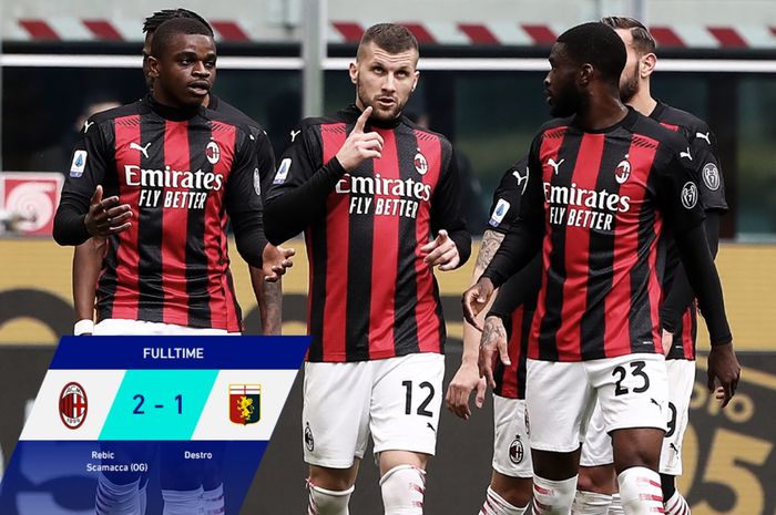 AC Milan sukses meraih kemenangan 2-1 atas Genoa dalam lanjutan pekan ke-31 Liga Italia 2020-2021 berkat gol bunuh diri.