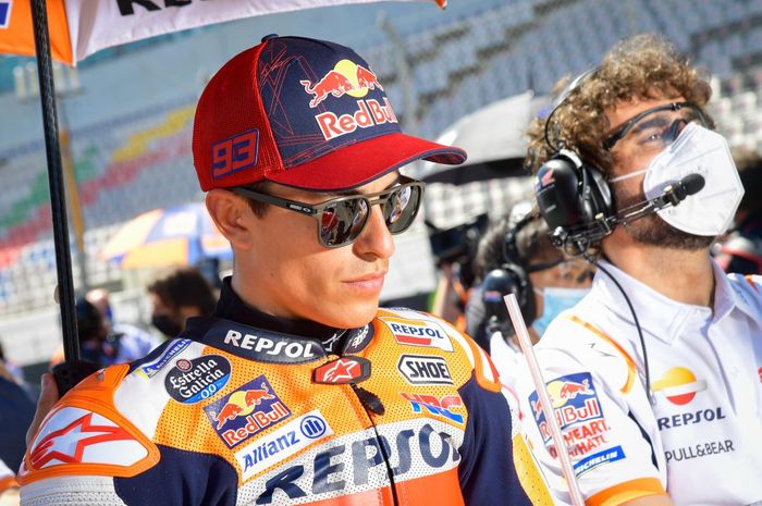 Pembalap Repsol Honda, Marc Marquez, jelang balapan MotoGP Portugal di Sirkuit Algarve, Portimao, Minggu (18/4/2021).