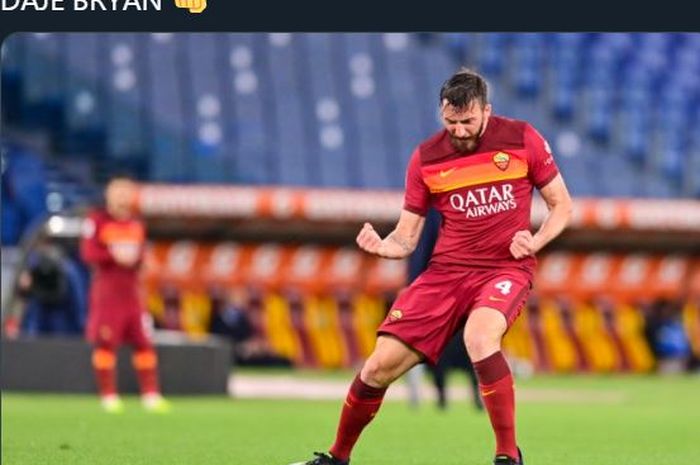 Bryan Cristante merayakan gol untuk AS Roma ke gawang Atalanta. 22 April 2021.