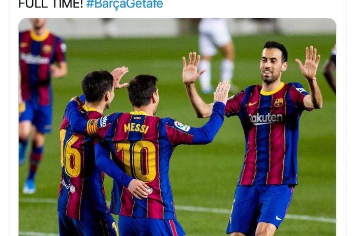 Barcelona meraih tiga poin usai menang 5-2 atas Getafe pada lanjutan Liga Spanyol di Camp Nou, Kamis (22/4/2021) waktu setempat atau Jumat dini hari WIB.