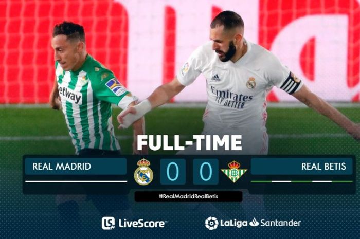 Real Madrid bermain imbang 0-0 dengan Real Betis di pekan 33 Liga Spanyol.