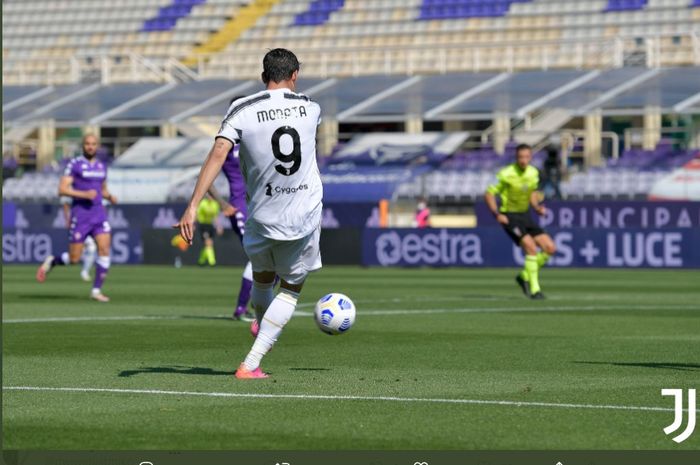 Alvaro Morata mencetak gol keren dalam laga Fiorentina vs Juventus di Liga Italia, Minggu (25/4/2021) WIB di Artemio Franchi.