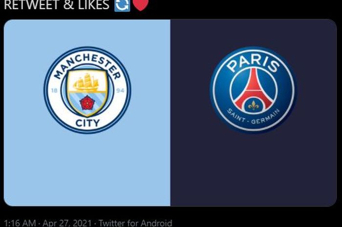 Ilustrasi pertandingan Manchester City melawan Paris Saint-Germain di semifinal Liga Champions 2020-2021.