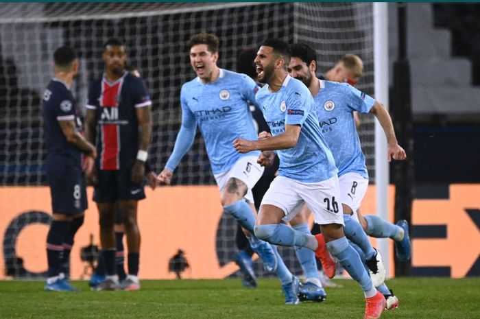 Riyad Mahrez sukses mencetak gol ke gawang PSG yang membuat Manchester City menang 2-1 pada laga leg pertama semifinal Liga Champions.