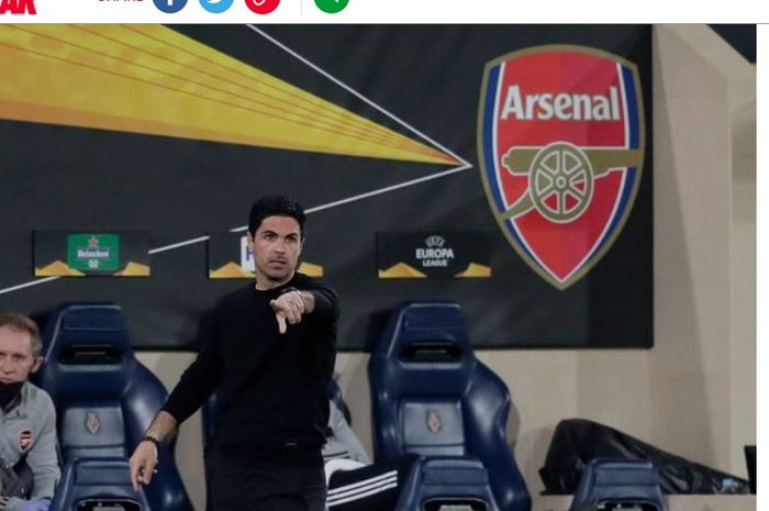 Pelatih Arsenal, Mikel Arteta, membuat kesalahan yang akibatkan timnya kalah atas Villarreal, Jumat (30/4/2021) dini hari WIB.