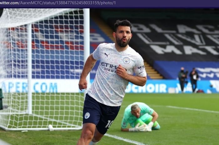 Sergio Aguero tampil apik saat Manchester City menghadapi Crystal Palace dalam laga pekan ke-34 Liga Inggris di Stadion Selhurst Park, Sabtu (1/5/2021).