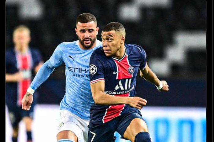 Momen Kylian Mbappe dikejar Kyle Walker dalam laga PSG versus Manchester City di leg pertama semifinal Liga Champions 2020-2021.