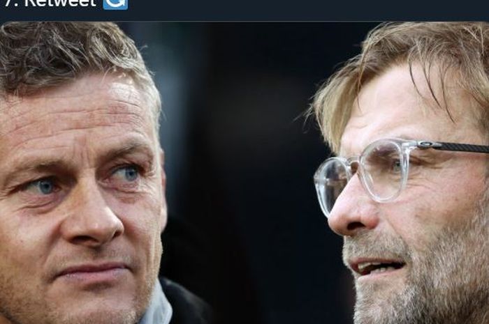 Pelatih Manchester United, Ole Gunnar Solskjaer (kiri) dan pelatih Liverpool, Juergen Klopp.