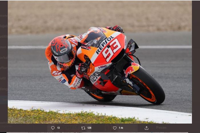 Pembalap Repsol Honda, Marc Marquez, pada sesi Tes MotoGP Jerez, Senin (3/5/2021).