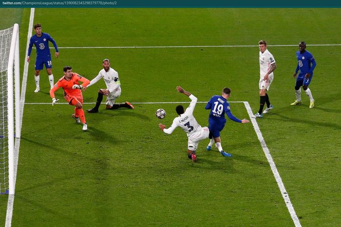 Proses terjadinya gol Mason Mount ke gawang Real Madrid pada laga leg kedua semifinal Liga Champions.