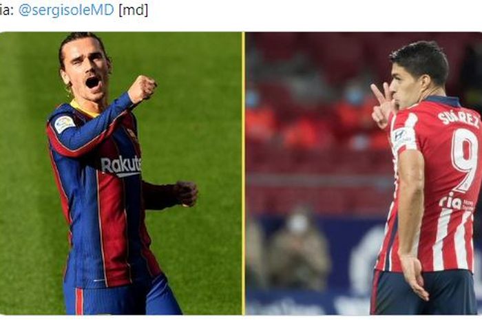 Antoine Griezmann dan Luis Suarez akan berhadapan dengan mantan klub mereka ketika Barcelona menjamu Atletico Madrid dalam lanjutan Liga Spanyol.