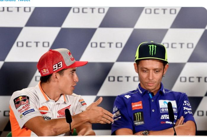 Marc Marquez (kiri) dan Valentino Rossi (kanan).