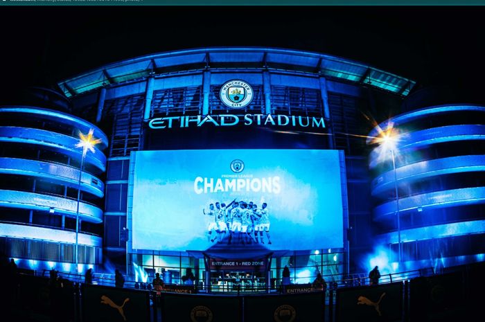 Suasana Stadion Etihad pasca-penobatan Manchester City sebagai juara Liga Inggris 2020-2021.