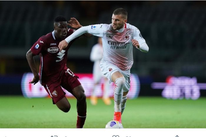 Ante Rebic, mencetak hat-trick dalam laga Torino vs AC Milan di laga pekan ke-36 Liga Italia, Rabu (12/5/2021) di Stadion Olimpiade Turin.