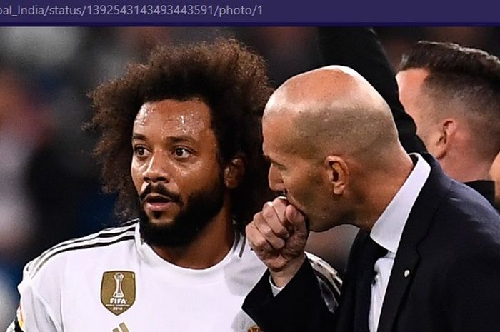 Bek Real Madrid, Marcelo, bersama sang pelatih, Zinedine Zidane. 