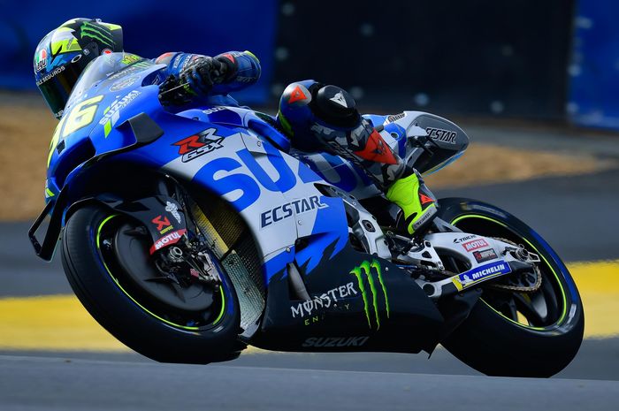 Pembalap Suzuki Ecstar, Joan Mir, pada balapan MotoGP Prancis di Sirkuit Le Mans, Minggu (16/5/2021).